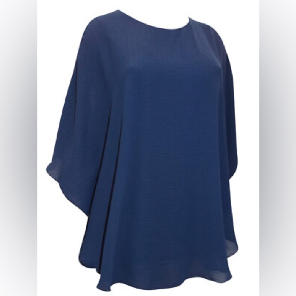 Audrey 3+1 Navy Chiffon Blouse Blue Tunic Kaftan Top